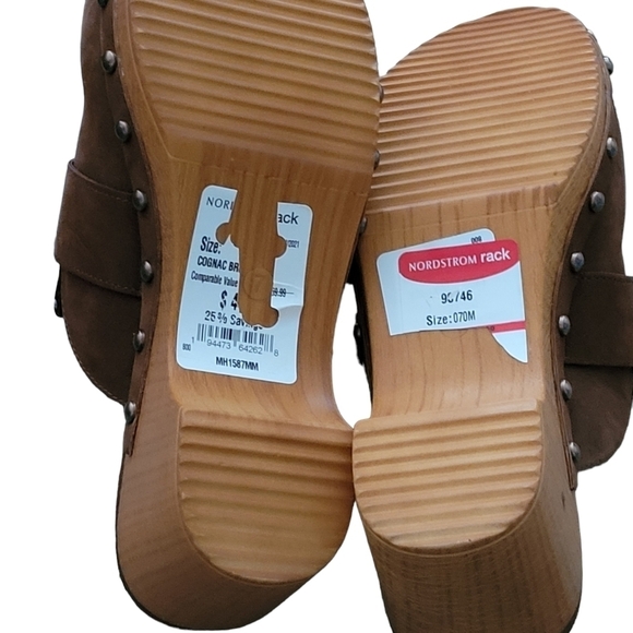 MIA Daisy Heel Clogs Brown Studs Wood Suede Slip On Vegan Leather 70s Y2K NEW - Picture 12 of 16